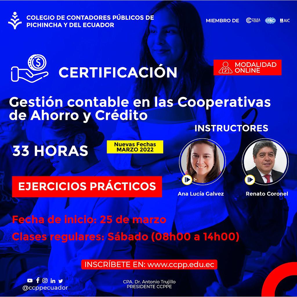 ON LINE: Certificación Contabilidad para Cooperativas de Ahorro y Crédito – 25 marzo 2022