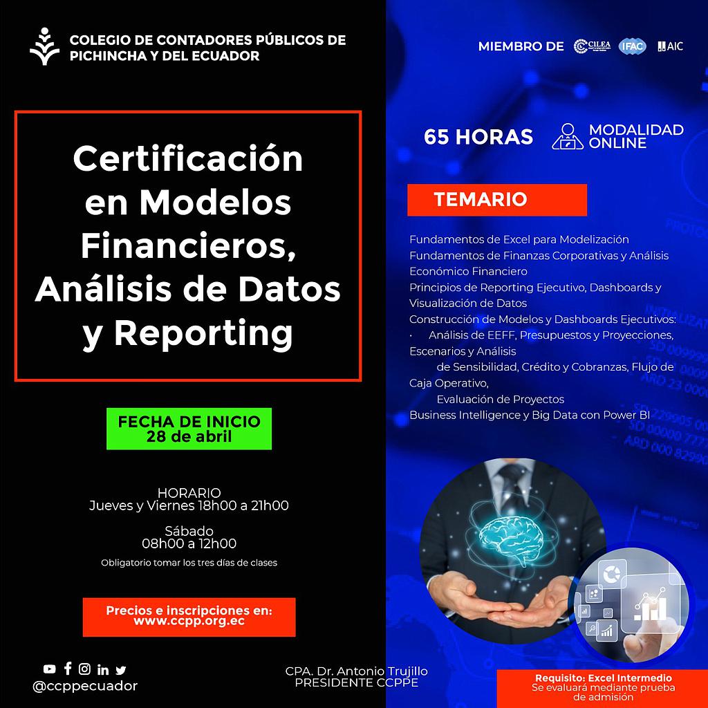ON LINE: Certificación Modelos Financieros, Análisis de Datos y Reporting – 28 abril 2022