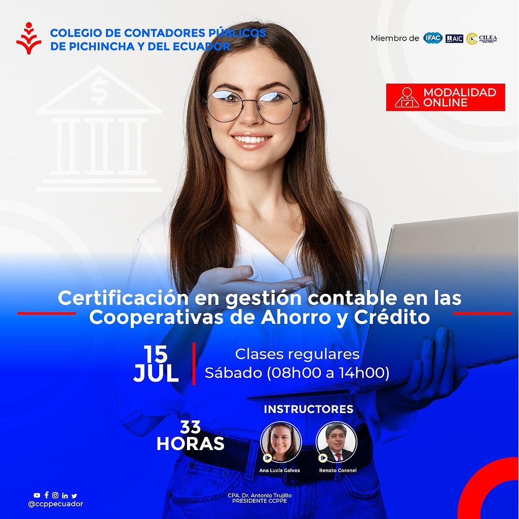 ON LINE: Certificación Contabilidad para Cooperativas de Ahorro y Crédito – 15 julio 2022