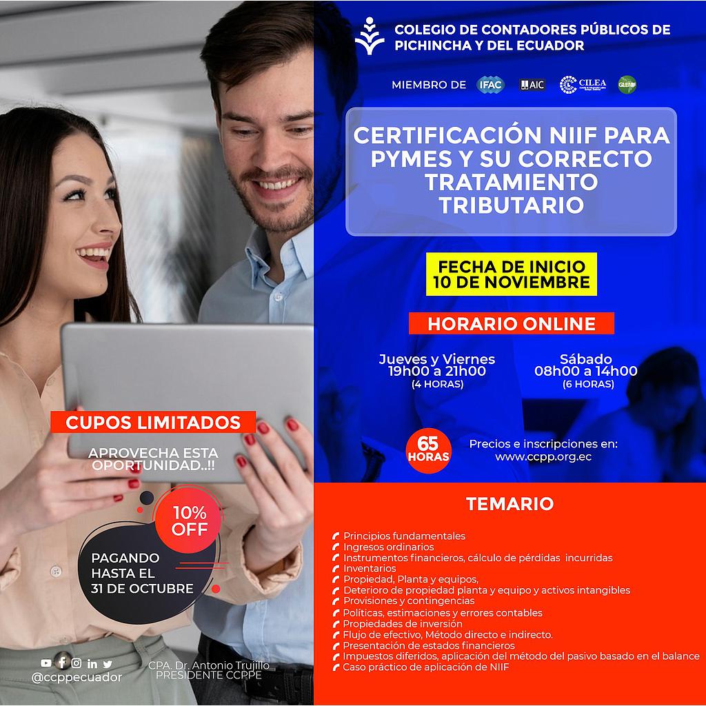 ON LINE: Certificación NIIF para PYMES – 10 noviembre 2022