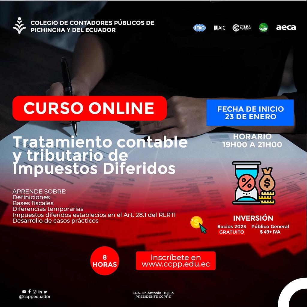RENOVACIÓN ON LINE: Tratamiento contable y tributario de los impuestos diferidos – 23 al 27 enero 2023