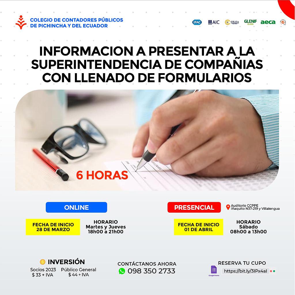 ON LINE: Información a presentar a la SuperCIAS – 28 al 30 marzo 2023