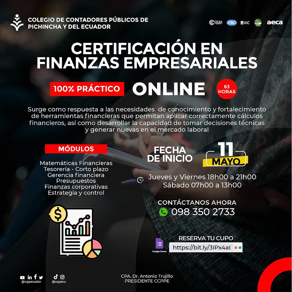 ON LINE: Certificación en Finanzas Empresariales – 11 mayo 2023