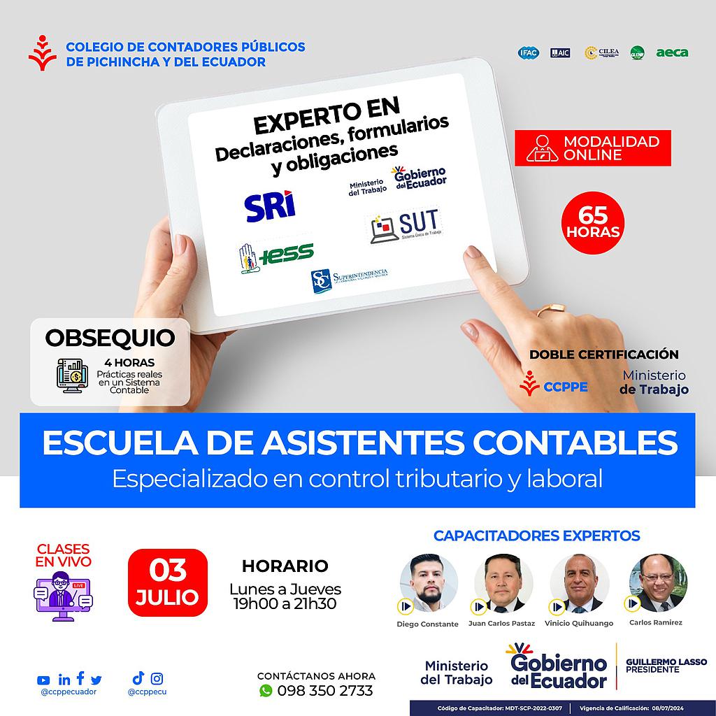 ON LINE: Escuela Asistentes Contables – 03 julio 2023