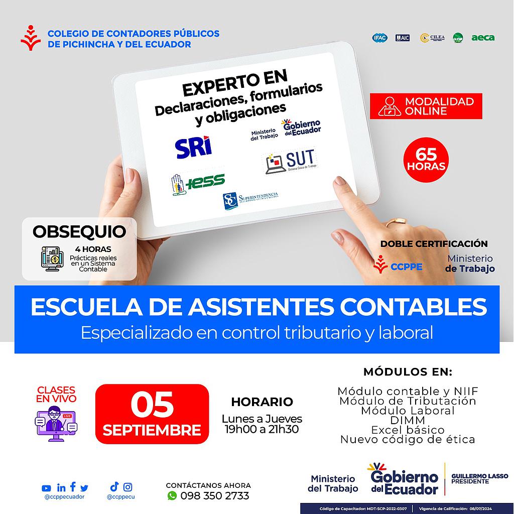 ON LINE: Escuela Asistentes Contables – 05 septiembre 2023